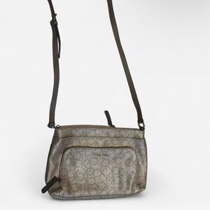 Calvin Klein Metallic Monogram Crossbody Bag – Multi-Compartment Shoulder Purse
